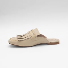 VAL ARUZO - Zueco para mujer Valaruzo Dana Beige con flecos y apliques dorados