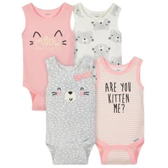 GERBER - Bodies sin manga kitten - pack x4 (6 a 9 meses)