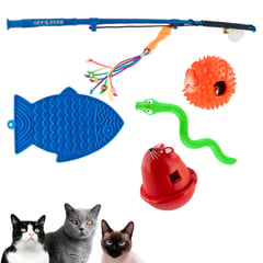 ENERGY PLUS - Kit X5 Juguetes Gato Caña Alfombra Pelota Dispensador