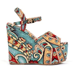 SABATES - Sandalias de Plataforma Sábates Sandra estampada en colores azules rojo y beige