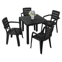 RIMAX - Comedor Barú (1 Mesa + 4 Sillas Con Brazos NEGRO)