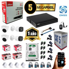 DAHUA - KIT CCTV 5MP DVR 8CH + 4 CÁMARAS DE SEGURIDAD 5MP+ DISCO 1 TB