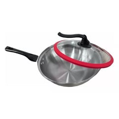 SHENGSHOU - Sarten Wok Acero Inoxidable Cocina Con Tapa Vidrio