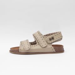 VAL ARUZO - Sandalia mujer Puglia Beige en cuero con tejido y abeja