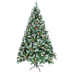 IKSA - Árbol de Navidad efecto nieve con frutos y ramas helecho 180 cm