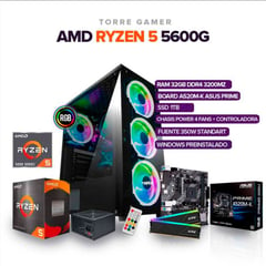 AMD - TORRE GAMER RYZEN 5 5600G/32GB RAM /1TB SSD /BOARD A520M-K CHASIS 4 FANS RGB