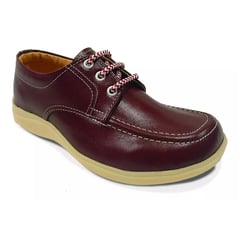 NACIONAL - Zapato Colegial Rojo Vinotinto Cuero Cocido Escolar Resistente Unisex