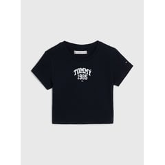 TOMMY HILFIGER - Camiseta Universitaria De Punto Elástico Niña Azul