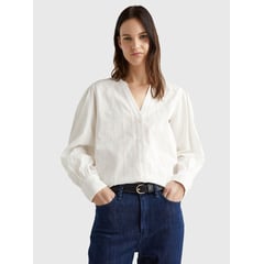 TOMMY HILFIGER - Blusa Con Cuello V Mujer Blanco