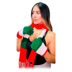 GENERICO - Kit X2 Navidad Guantes + Bufanda Hilo 3 Rayas Adultos