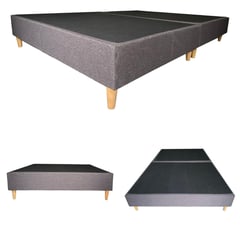 DORMIPUFF - Base Cama DOBLE Gris Lino Pata Madera