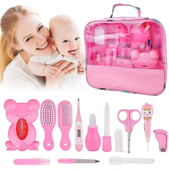 BABY ON - Kit Aseo Cuidado Bebe 13 en 1 Esencial Con Estuche Rosa