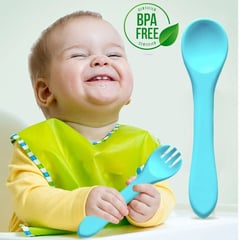 BABY ON - Kit Cuchara Y Tenedor En Silicona Blanda Para Bebes Y Niños