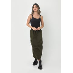 BELIFE - Falda larga verde con bolsillos en laterales para mujer