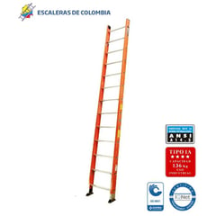 ESCALERAS DE COLOMBIA - Escalera Certificada Tipo Sencilla En Fibra De Vidrio 13 Pasos / 4.00Mts 136kg