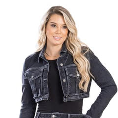 FARICHI STUDIO - Chaqueta Corta para Mujer tipo Cargo, Gris Humo Tela Stretch