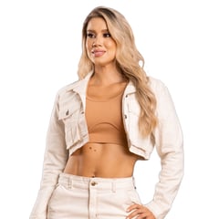 FARICHI STUDIO - Chaqueta Corta para Mujer tipo Cargo Tono Crudo Tela Stretch