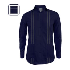 SON DOS - Camisa guayabera ocasión azul oscuro bordada con bolsillos manga larga