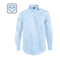 SON DOS - Camisa guayabera ocasión alforzas azul claro 4 bolsillos manga larga