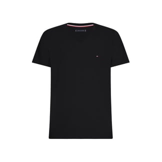 TOMMY HILFIGER - Camiseta Negra Slim Fit Cuello en V Esencial Algodón