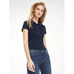 TOMMY HILFIGER - Polo Azul Oscuro Manga Corta Slim Fit Para Mujer