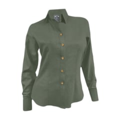 SON DOS - Camisa blusa lino verde hoja ocasión manga larga para mujer