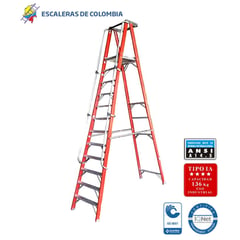 ESCALERAS DE COLOMBIA - Escalera Certificada Tipo Tijera Plataforma En Fibra De Vidrio 12 Pasos / 3.60Mts 136kg