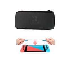 NINTENDO - Estuche Rigido Negro + Vidrio Templado Para Switch.