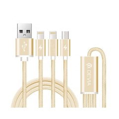 DEVIA - Cable De Carga 3 En 1 Lightning y Micro Usb Dorado