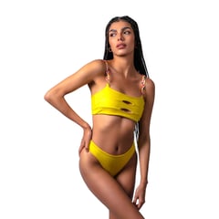 NAIONA - Bikini set Any amarillo con tirantas tejidas