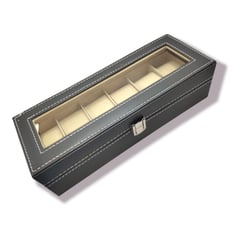 GENERICO - Caja Organizadora Para 6 Relojes Gris Negra Hermosa Estuche