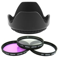 XIT PHOTO - Kit 55mm parasol + 3 filtros: uv cpl fld para camaras universal