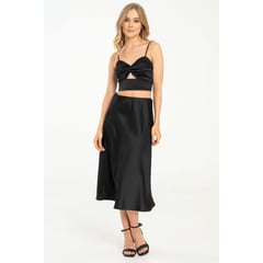 RAGGED - Falda midi satin Negro