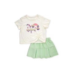 BABY PLANET - Conjunto de camiseta blanca y falda verde para bebé niña