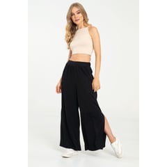 RAGGED - Pantalon palazzo aberturas Negro