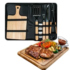 GENERICO - Kit Para Asados Parrillada Barbecue 7 Pcs Con Estuche