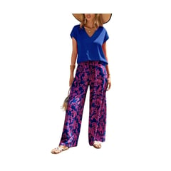 YURELKSHOP - CONJUNTO PANTALON LARGO Y BLUSA CASUAL ESCOTE V