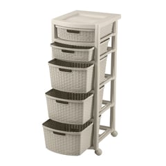 RIMAX - Cajonero Rattan 2 Gavetas Bajas + 3 Gavetas Altas - Taupe