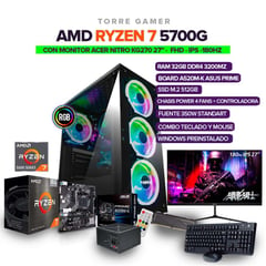AMD - Pc Gamer Ryzen 7 5700G/32GB /512GB M.2/Board A520/ MONITOR ACER KG270 27" 180hz