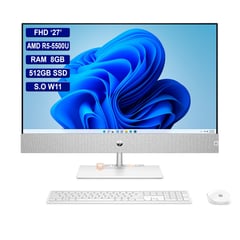 HP - AIO PAVILION 27 AMD R5-5500U RAM 8GB 512GB SSD - Blanco