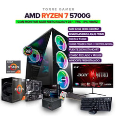 AMD - Pc GAMER Ryzen 7 5700G/ RAM 32GB/ M.2 512GB + MONITOR ACER NITRO 24" IPS 180Hz