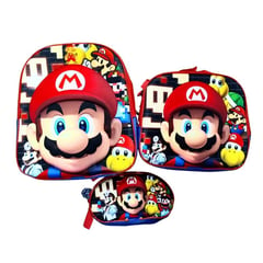 MIELTECH - BOLSO MORRAL MOCHILA NIÑOS kit x 3 LONCHERA CARTUCHERA PERSONAJES 3D