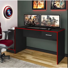 BERTOLINI - Escritorio Gamer mesa de computador en MDP 160 cm Negro con Rojo