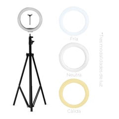 GENERICO - Aro de Luz blanca en 3 Tonos de 33 cm con Trípode de 1.8 m