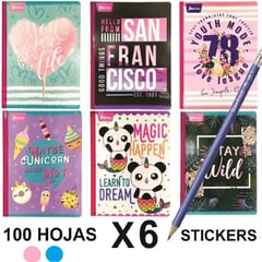 NORMA - Cuadernos X6 Cuadriculados 100H Stickers Cosidos FEMENINO