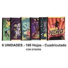 SCRIBE - Cuadernos X6 Cuadriculados 100H Stickers Cosidos MASCULINO