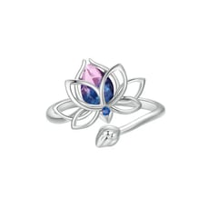 GENERICO - Anillo Para Mujer Ajustable Flor De Loto En Plata 925