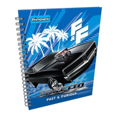 PRIMAVERA - Cuaderno Argollado Grande Pasta Dura Fast & Furious Toretto 80 Hojas Rayadas