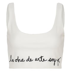 LA OBRA DE ARTE SOY YO - Crop Top Crudo con Bordado Negro