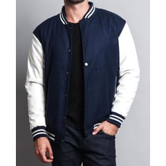 URBAN PLUS - Chaqueta hombre beisbolera azul oscura blanco